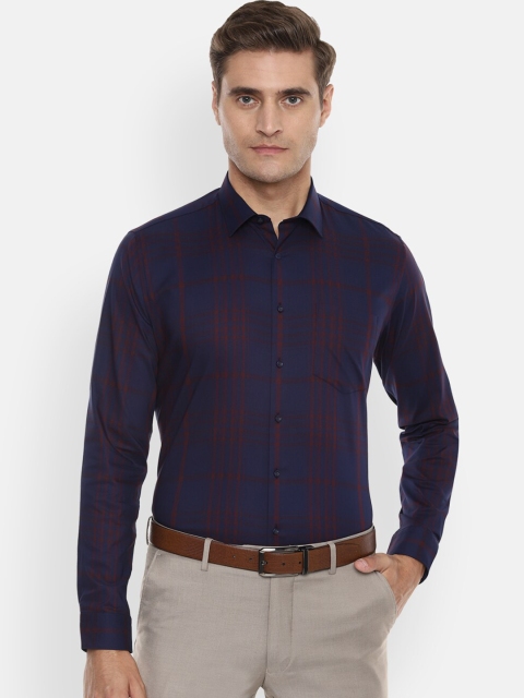 

Van Heusen Men Navy Blue & Maroon Slim Fit Checked Formal Shirt
