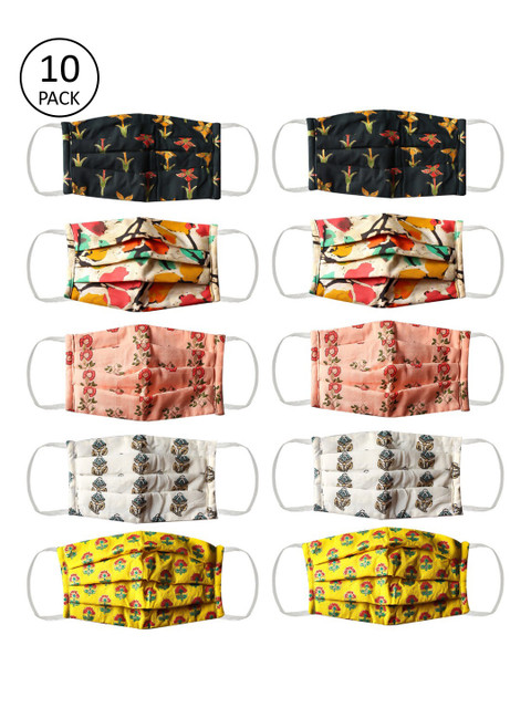 

Bellofox Adults Pack of 10 Printed 3-Ply Reusable Outdoor Masks, Yellow