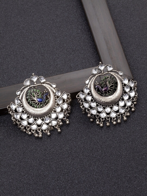 

Ibtida Silver-Toned Rhodium-Plated Cubic Zirconia Oxidised Circular Chandbalis