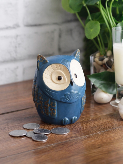 

TAYHAA Blue & White Handcrafted Ceramic Rustic Finish Coin Bank