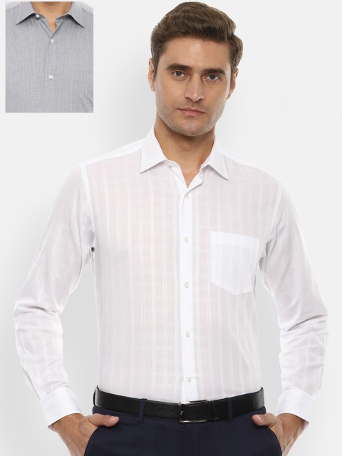 

Van Heusen Men Pack Of 2 White & Grey Regular Fit Checked Formal Shirts