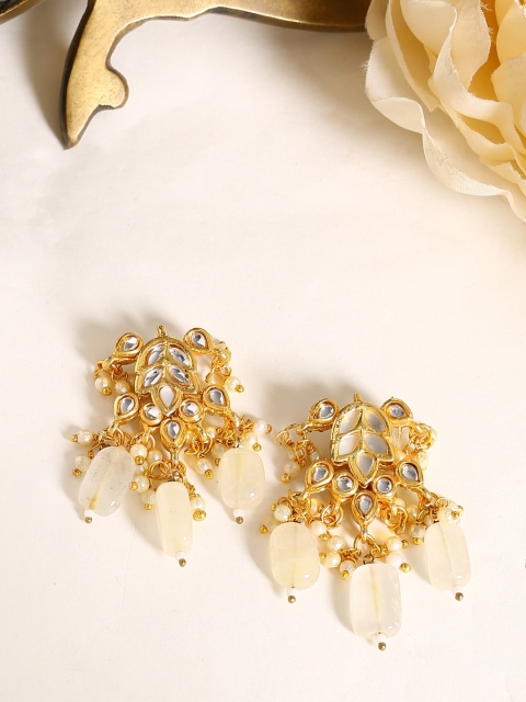 

Shoshaa Off-White & Gold-Plated Handcrafted Kundan Geometric Drop Earrings