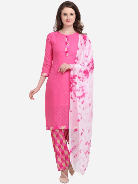 

Kvsfab Pink & White Cotton Blend Unstitched Dress Material