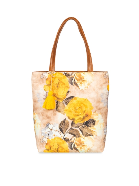 

THE GUSTO Yellow Printed Tote Bag