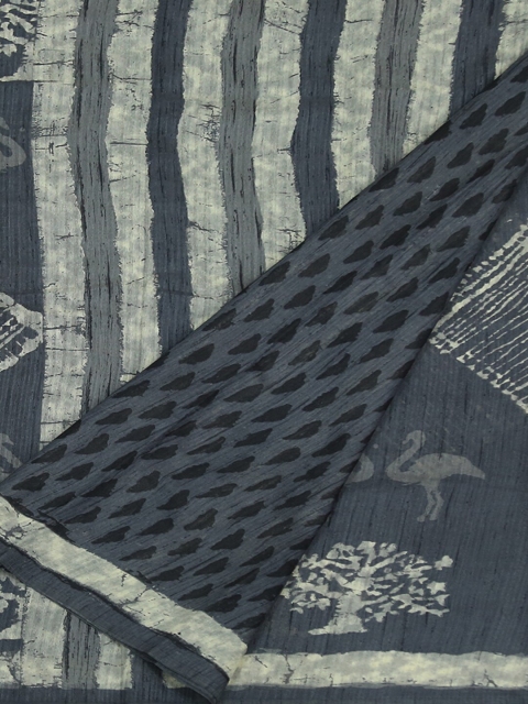 

Pothys Grey Printed Jute Silk Saree