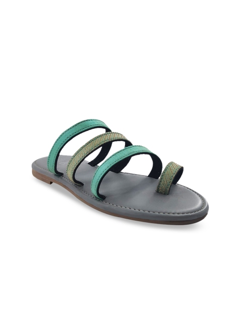 

THE MADRAS TRUNK Women Teal Colourblocked Leather One Toe Flats