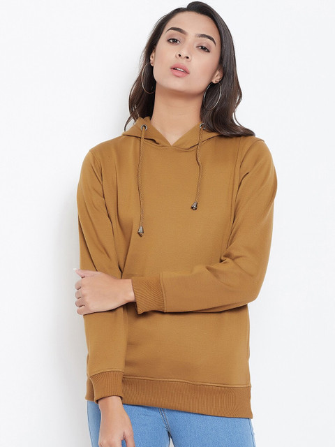 

wesquare Women Mustard Yellow Solid Hooded Sweatshirt