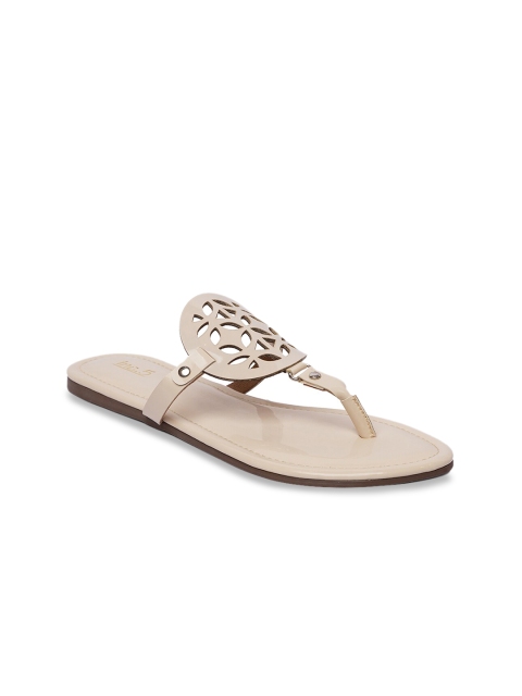 

Inc 5 Women Cream-Coloured Solid T-Strap Flats