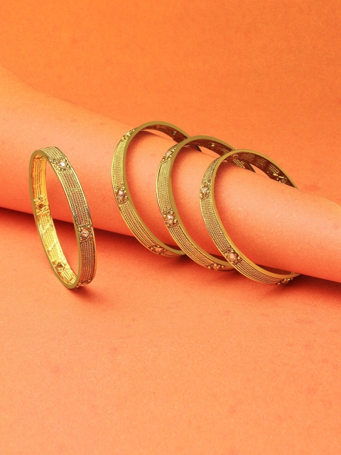 

Adwitiya Collection Set Of 4 24K Gold-Plated Stone-Studded Handcrafted Bangles