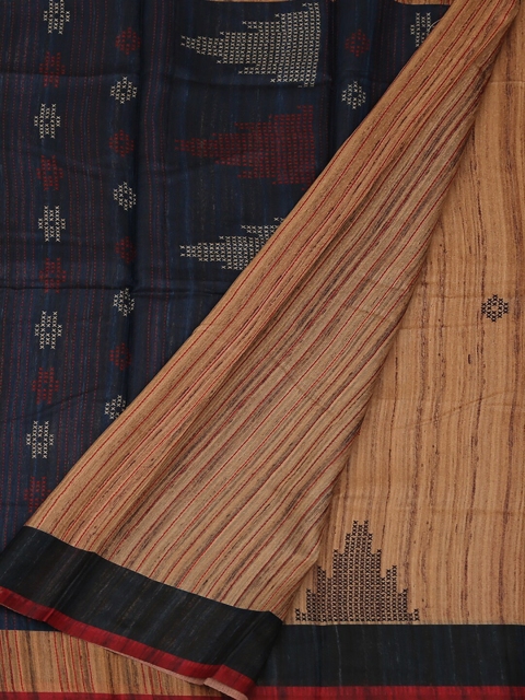 

Pothys Beige & Navy Blue Jute Silk Printed Saree