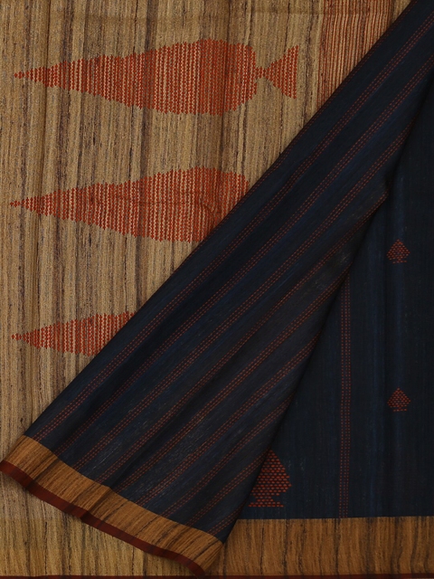 

Pothys Navy Blue & Beige Jute Silk Printed Saree