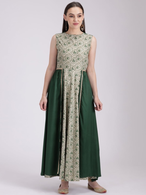 

studio rasa Women Green & Cream-Coloured Printed A-Line Kurta