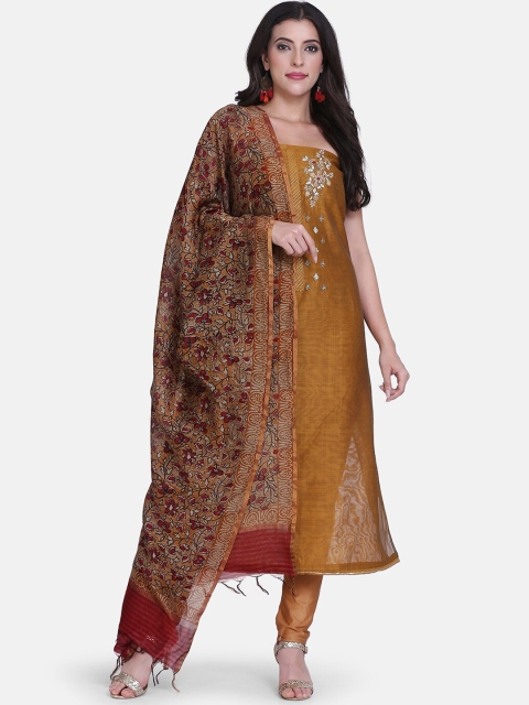 

BOMBAY SELECTIONS Mustard Yellow & Maroon Cotton Blend Unstitched Dress Material
