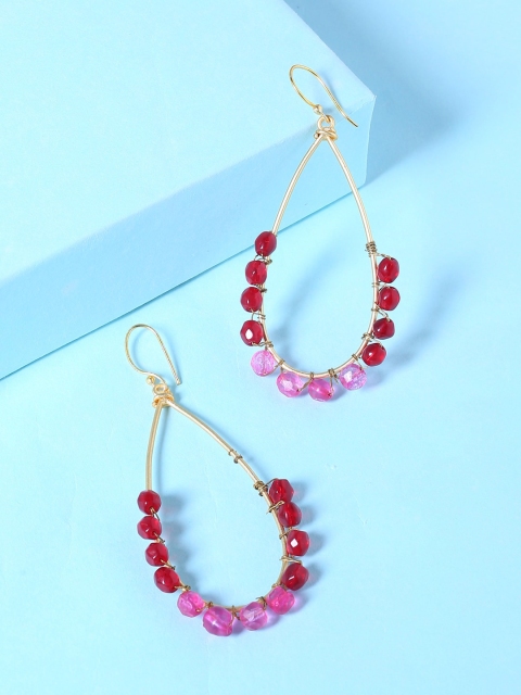 

Shoshaa Red & Pink Gold-Plated Handcrafted Geometric Drop Earrings