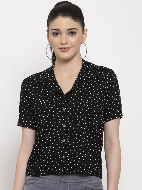 

Purplicious Women Black White Semi Regular Fit Polka Dot Print Casual Shirt