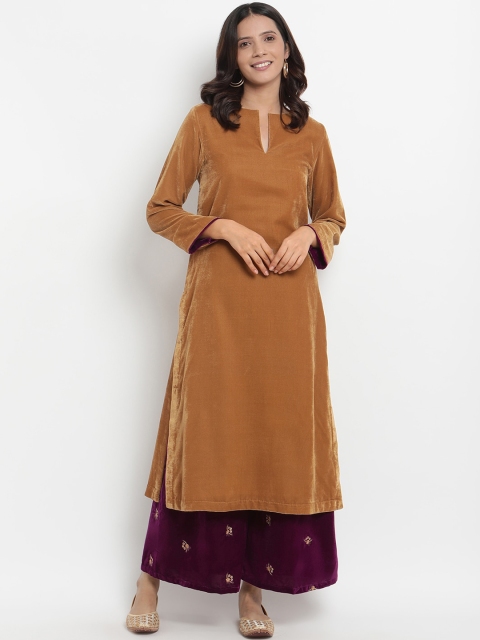 

trueBrowns Women Brown Solid A-Line Velvet Kurta