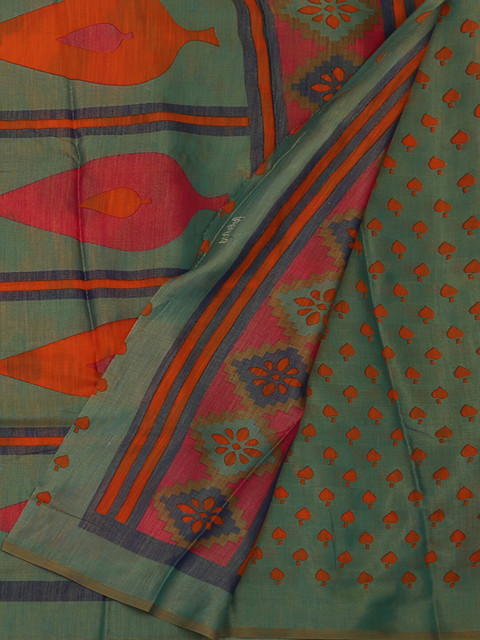 

Pothys Orange & Green Poly Georgette Woven Design Saree