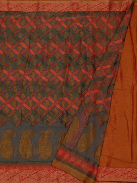 

Pothys Grey & Orange Poly Georgette Woven Design Saree
