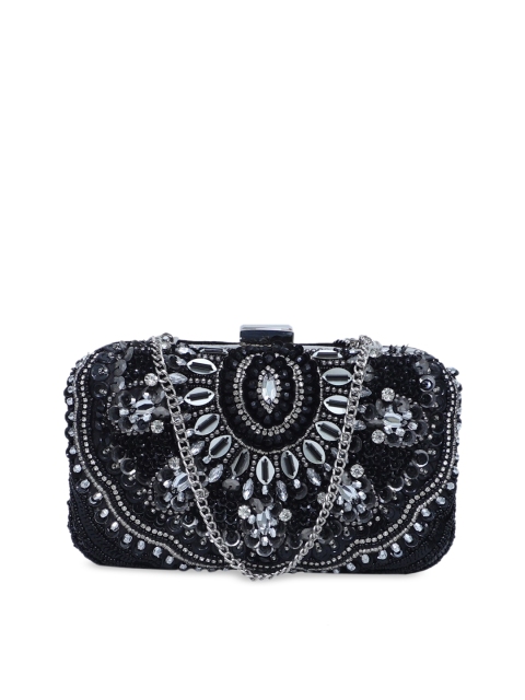 

Diwaah Black & Silver-Toned Embellished Box Clutch