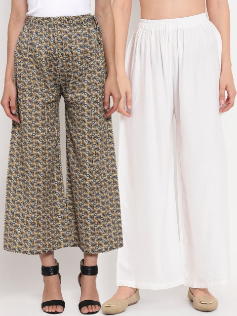 

TAG 7 Women Pack Of 2 Wide Leg Palazzos, White