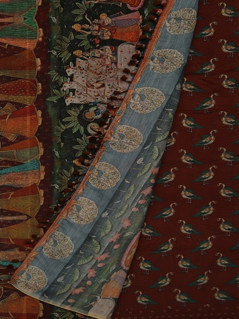 

Pothys Multicoloured Printed Jute Silk Saree, Multi