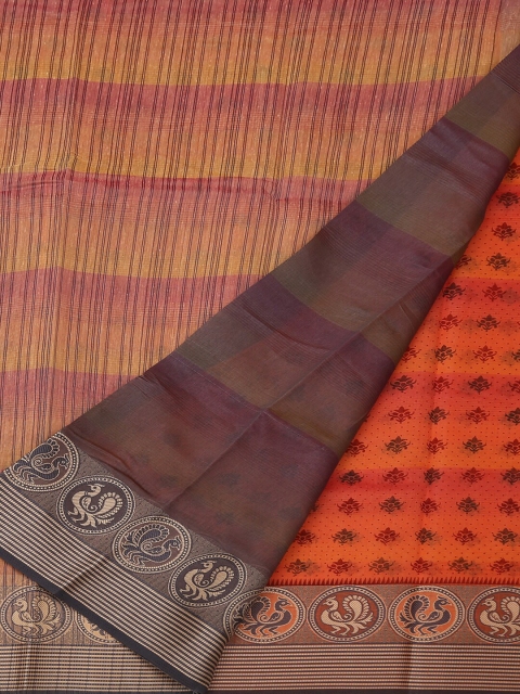 

Pothys Orange & Grey Cotton Blend Solid Saree