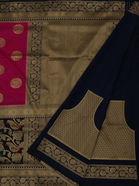 

Pothys Pink & Navy Blue Jute Silk Woven Design Saree