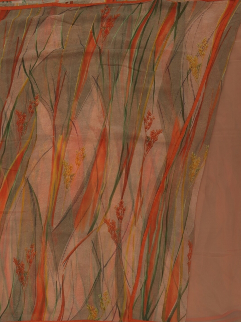 

Pothys Peach-Coloured Printed Poly Georgette Saree