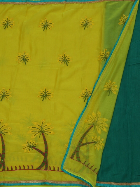 

Pothys Yellow Embroidered Poly Georgette Saree