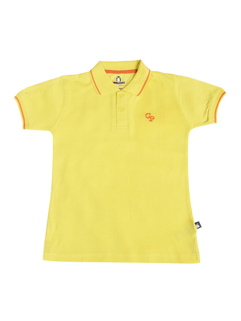 

CRAZYPENGUIN Boys Yellow Solid Polo Collar T-shirt