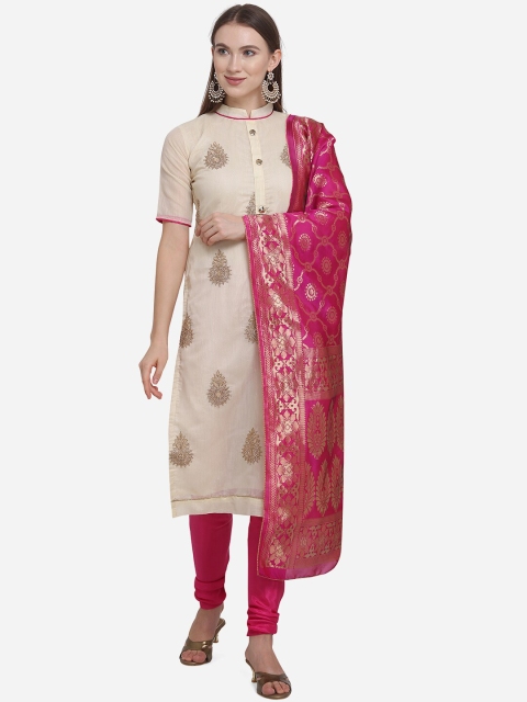 

SHAVYA Beige & Pink Pure Cotton Semi-Stitched Dress Material