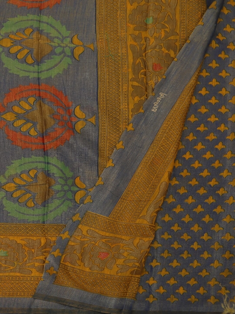 

Pothys Blue & Mustard Poly Georgette Woven Design Saree