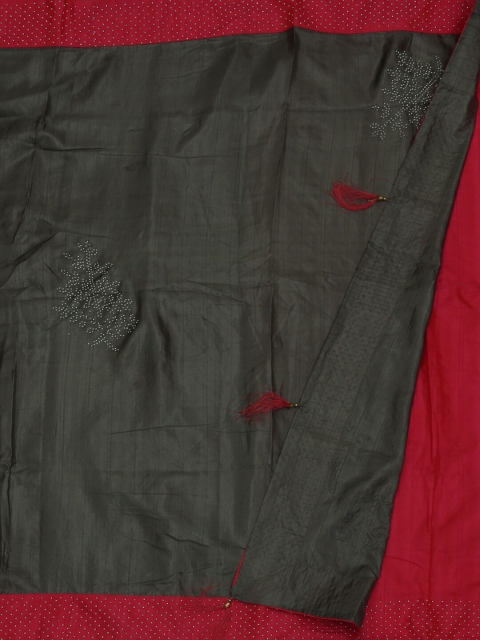 Pothys Grey Solid Poly Silk Saree