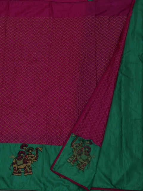

Pothys Pink & Green Art Silk Solid Saree