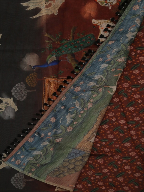 

Pothys Grey & Maroon Jute Silk Printed Saree