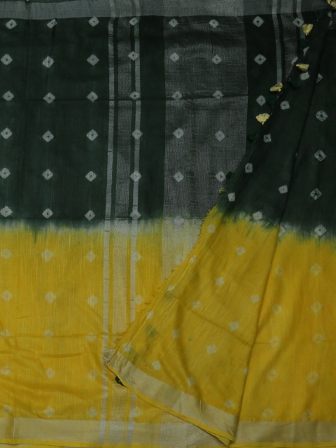 

Pothys Green & Yellow Linen Blend Dyed Bandhani Saree