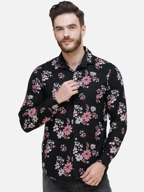

COLVYNHARRIS JEANS Men Black & Pink Slim Fit Printed Casual Shirt