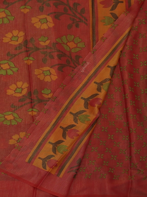 

Pothys Olive Green Printed Poly Georgette Saree
