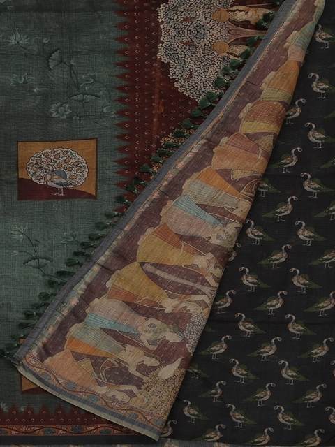 

Pothys Green & Brown Jute Silk Woven Design Saree