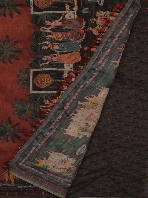 

Pothys Brown & Grey Jute Silk Printed Saree