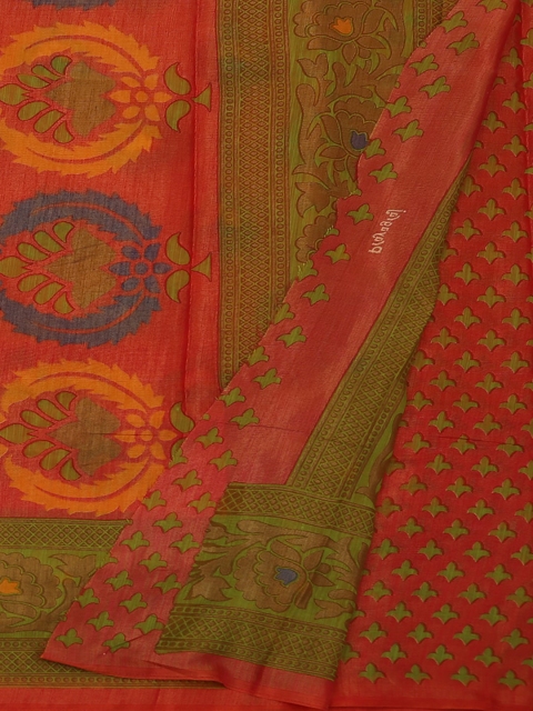 

Pothys Orange & Green Poly Georgette Printed Saree