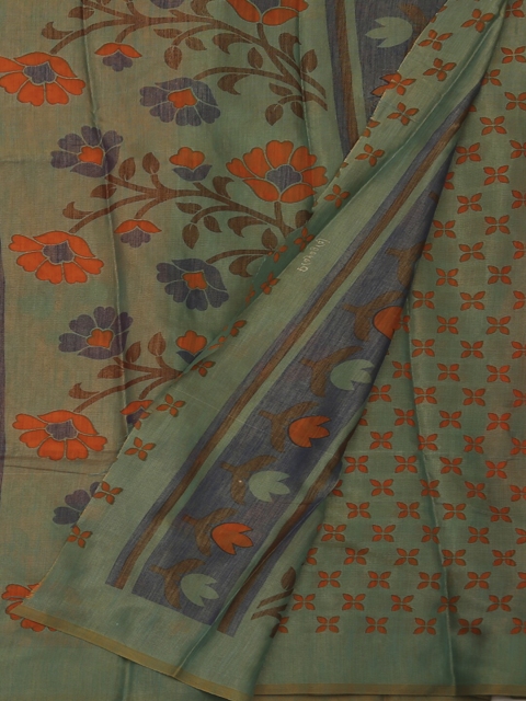 

Pothys Orange & Green Poly Georgette Printed Saree