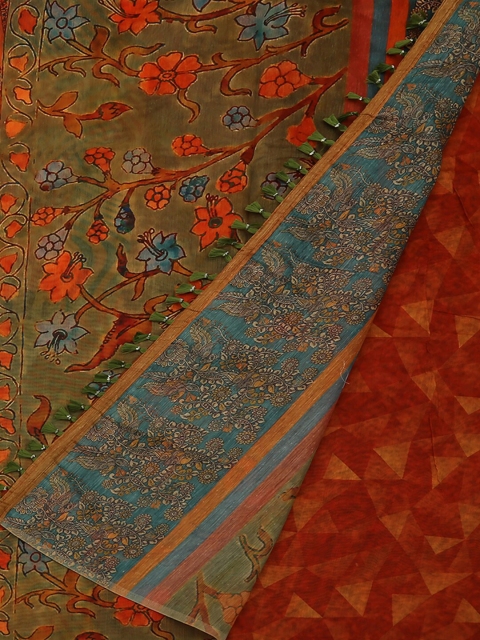 

Pothys Green & Red Jute Silk Printed Saree