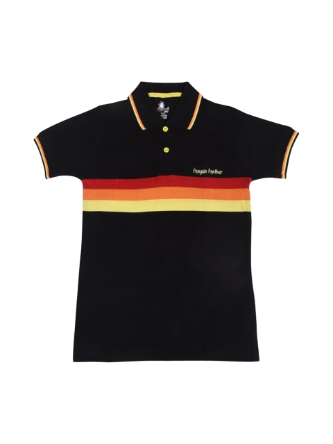

CRAZYPENGUIN Boys Black Striped Polo Collar T-shirt