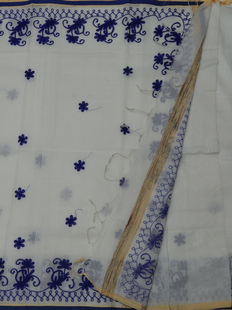 

Pothys White & Blue Linen Blend Embroidered Saree