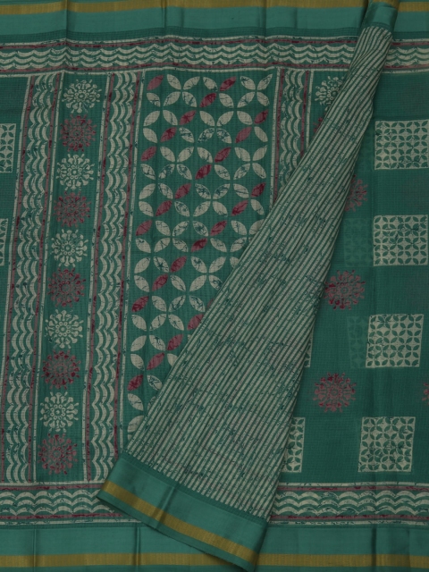 Pothys Green Solid Jute Silk Saree
