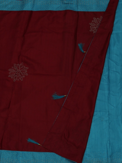 

Pothys Maroon & Blue Poly Silk Embellished Saree
