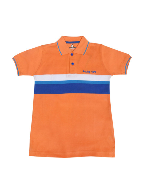 

CRAZYPENGUIN Boys Orange Striped Polo Collar T-shirt