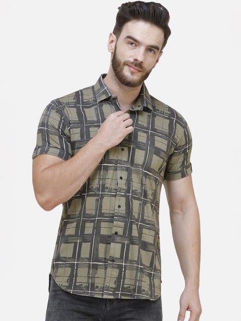 

COLVYNHARRIS JEANS Men Olive Green Slim Fit Checked Casual Shirt