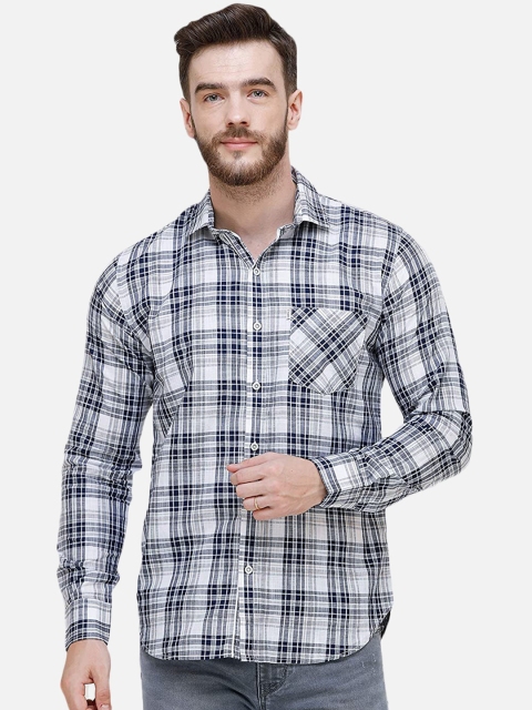 

COLVYNHARRIS JEANS Men White & Blue Slim Fit Checked Casual Shirt